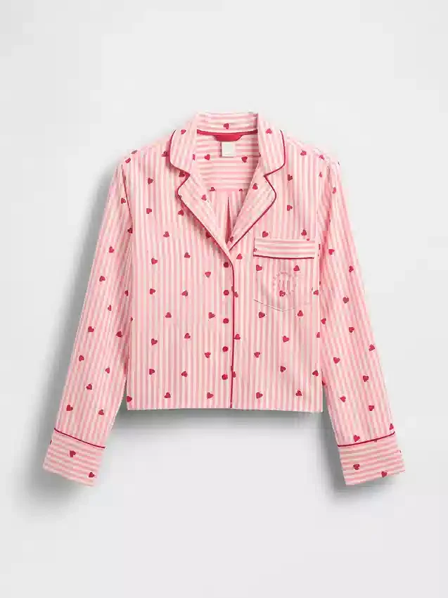 GAP × Summer Fridays pyjamas skjorta i avslappnad flanell med hjärtmönster