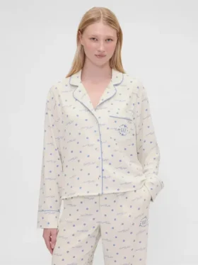 GAP × Summer Fridays pyjamas skjorta i avslappnad flanell med prickmönster