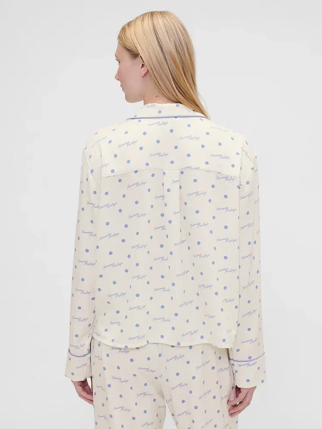 GAP × Summer Fridays pyjamas skjorta i avslappnad flanell med prickmönster
