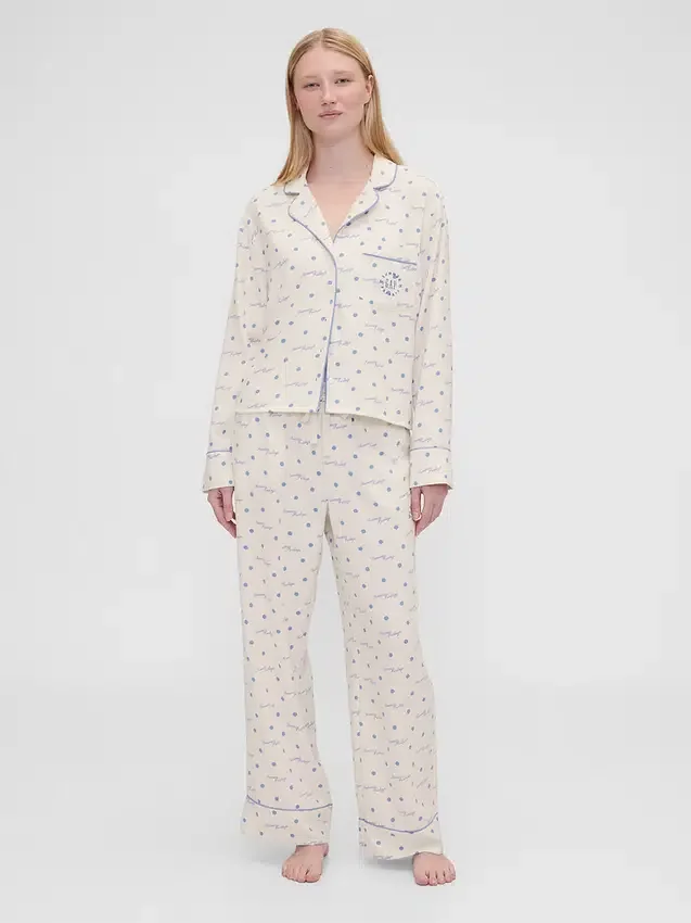 GAP × Summer Fridays pyjamas skjorta i avslappnad flanell med prickmönster