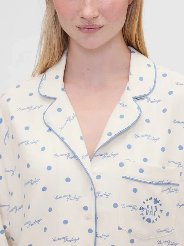 GAP × Summer Fridays pyjamas skjorta i avslappnad flanell med prickmönster