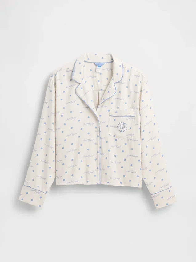 GAP × Summer Fridays pyjamas skjorta i avslappnad flanell med prickmönster