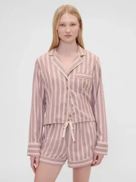 Gap × Summer Fridays pyjamas skjorta i avslappnad flanell med ränder