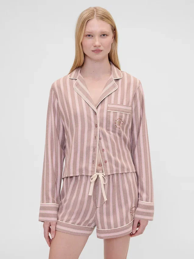 Gap × Summer Fridays pyjamas skjorta i avslappnad flanell med ränder