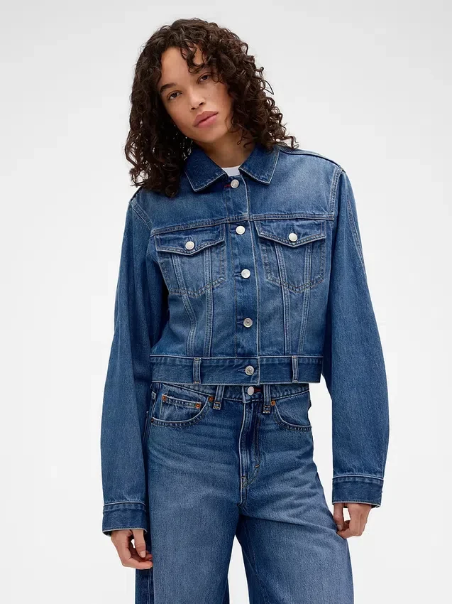 GAP × Victoria Beckham avslappnad, kort denimjacka