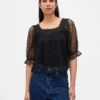 Genomskinlig broderad topp i tyll