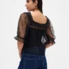 Genomskinlig broderad topp i tyll