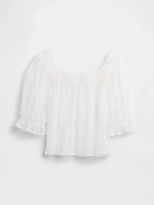 Genomskinlig broderad topp i tyll