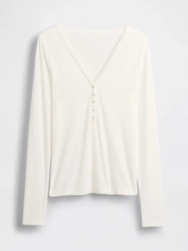 Genomskinlig ribbad Henley-T-shirt
