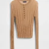 Genomskinlig ribbad Henley-tröja