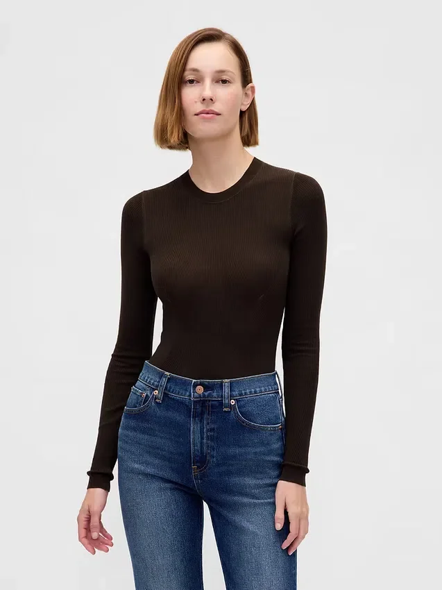 Genomskinlig ribbad tröjbodysuit
