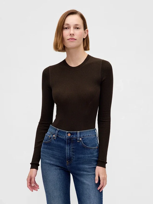 Genomskinlig ribbad tröjbodysuit