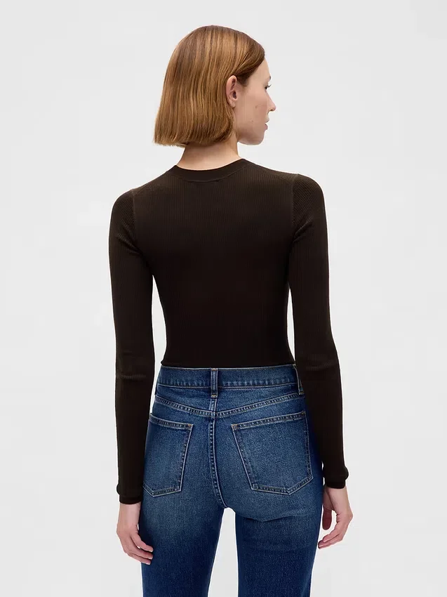 Genomskinlig ribbad tröjbodysuit