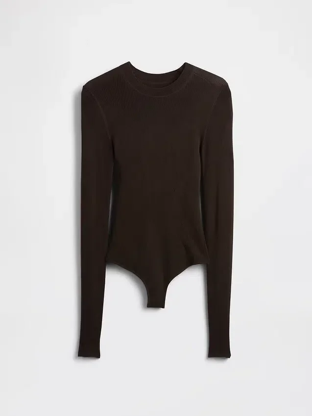 Genomskinlig ribbad tröjbodysuit