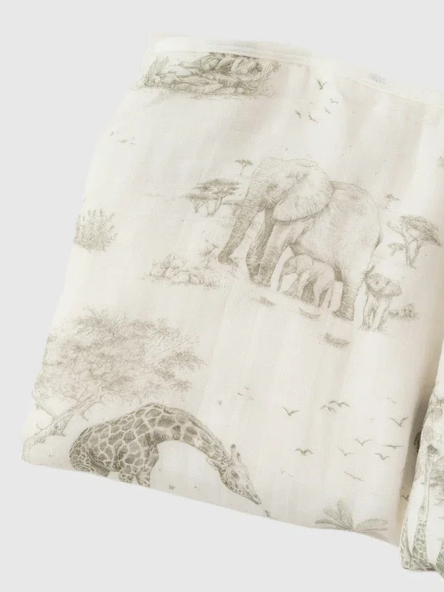 Gilded Bird Safari Toile-babytäcke i bambu