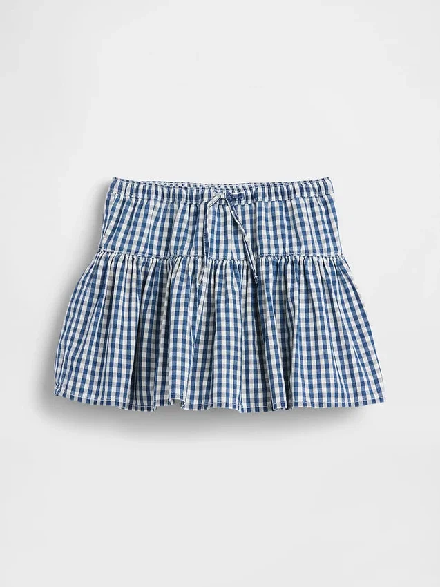 Gingham-denimskort med volanger för barn