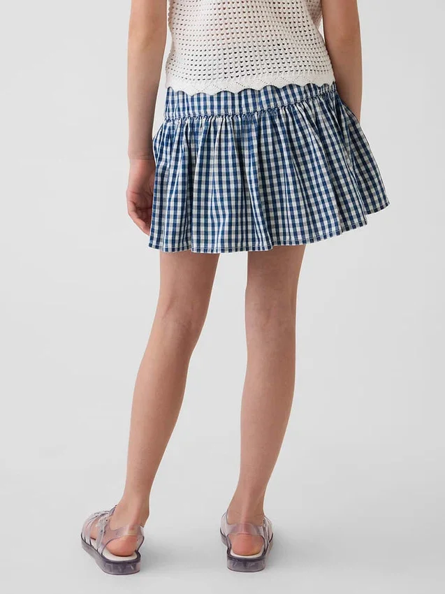 Gingham-denimskort med volanger för barn