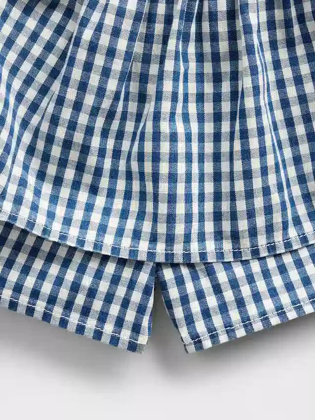 Gingham-denimskort med volanger för barn