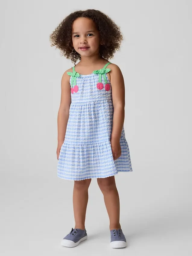 Gingham-klänning med körsbärsmönster för Baby & Småbarn