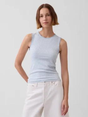 Gingham-mönstrad Pointelle-linne