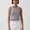 Gingham-mönstrad Pointelle-linne