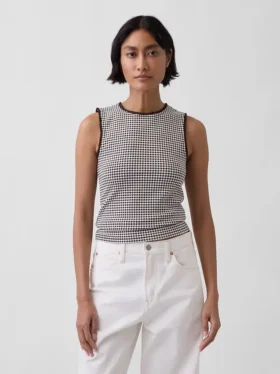 Gingham-mönstrad Pointelle-linne
