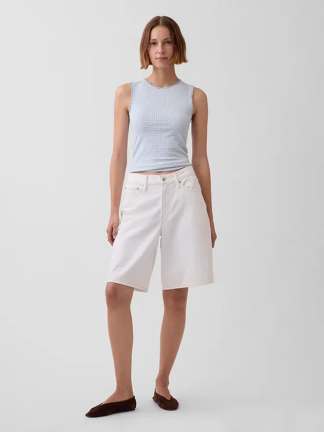 Gingham-mönstrad Pointelle-linne