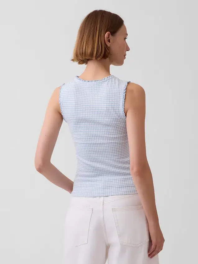 Gingham-mönstrad Pointelle-linne