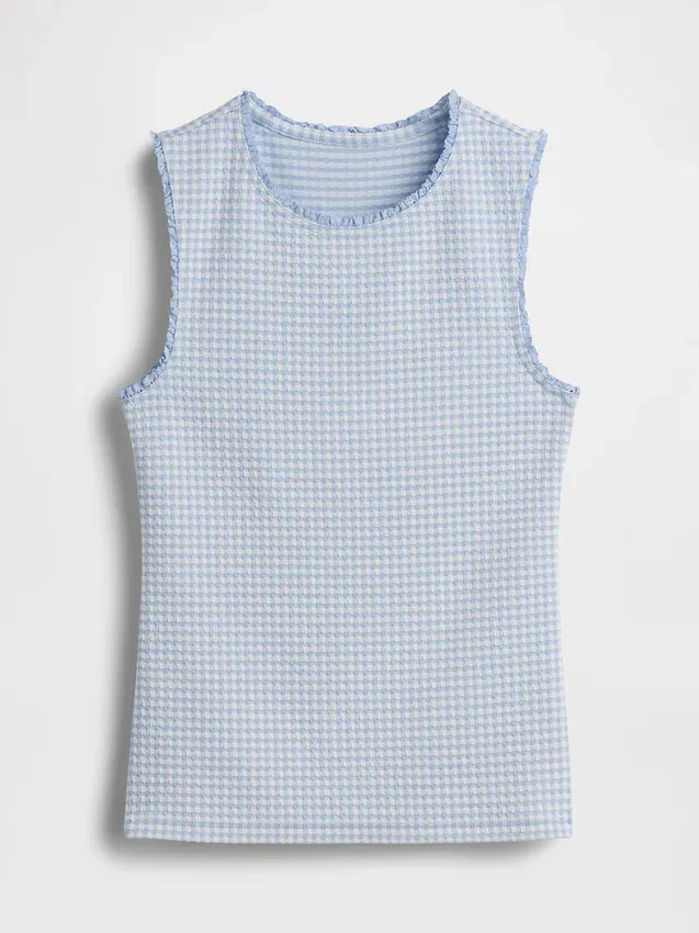 Gingham-mönstrad Pointelle-linne