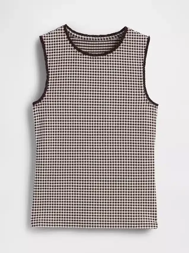 Gingham-mönstrad Pointelle-linne
