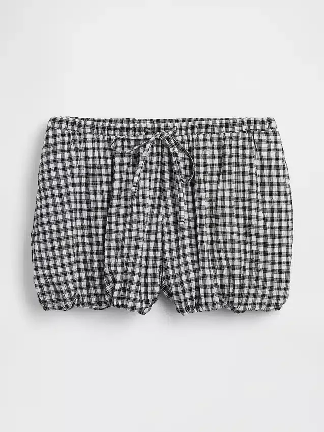Gingham-shorts med bubbelkant