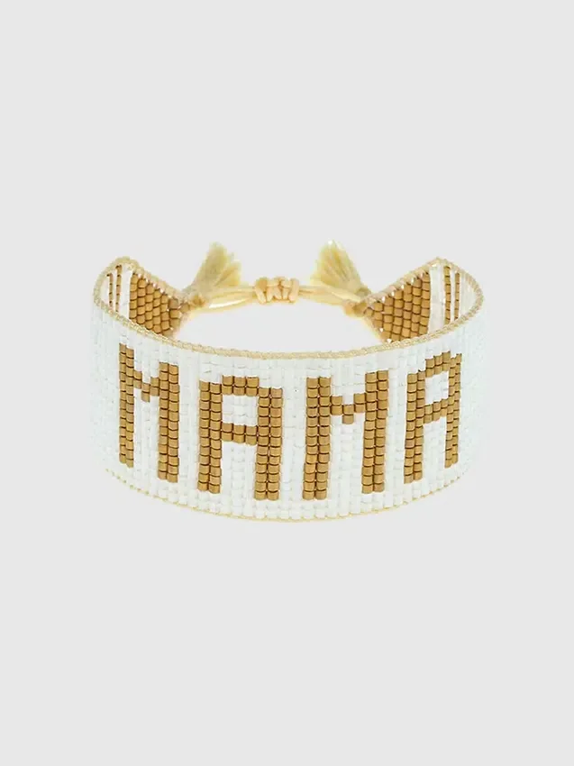 Hart vitt och guldfärgat Mama-armband