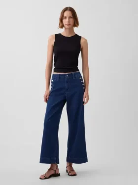 Hög midja, vid ben och ankellånga sjömansjeans