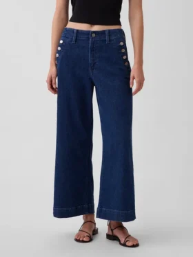 Hög midja, vid ben och ankellånga sjömansjeans