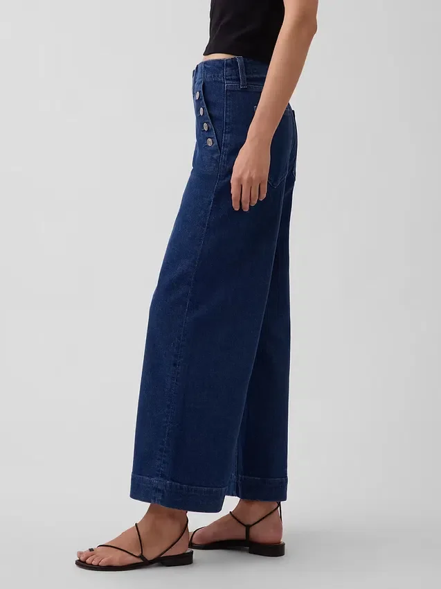 Hög midja, vid ben och ankellånga sjömansjeans