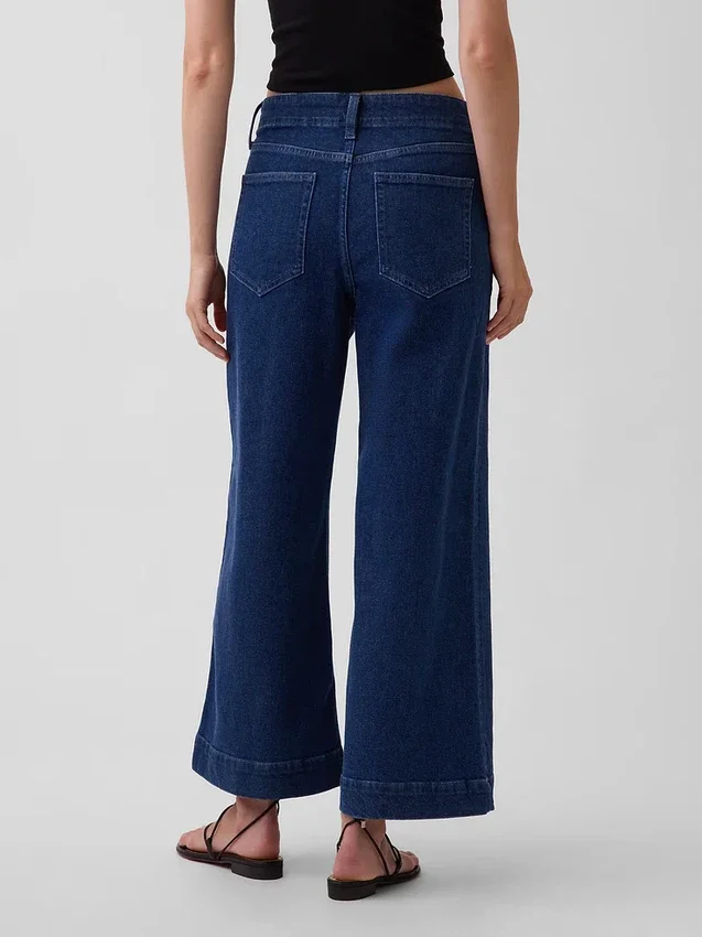 Hög midja, vid ben och ankellånga sjömansjeans