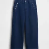 Hög midja, vid ben och ankellånga sjömansjeans