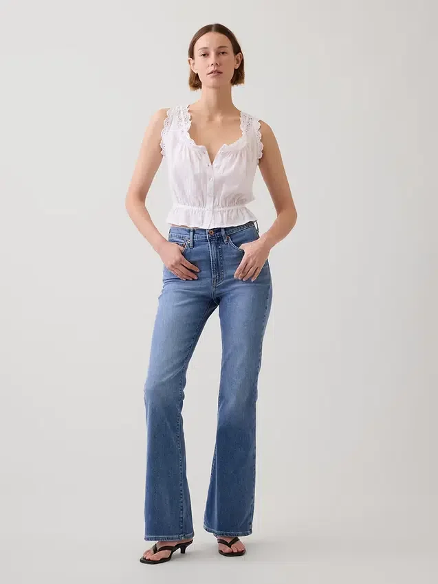 Högmidjade 70-talsjeans med utsvängda ben