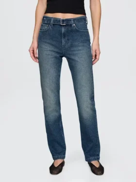 Högmidjade, bältade 90-talsinspirerade smala raka jeans
