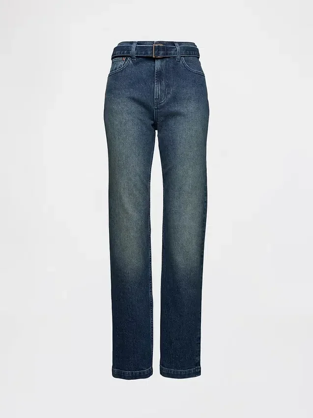 Högmidjade, bältade 90-talsinspirerade smala raka jeans