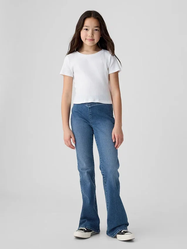 Högmidjade crossover-Jeans med utsvängda ben för barn