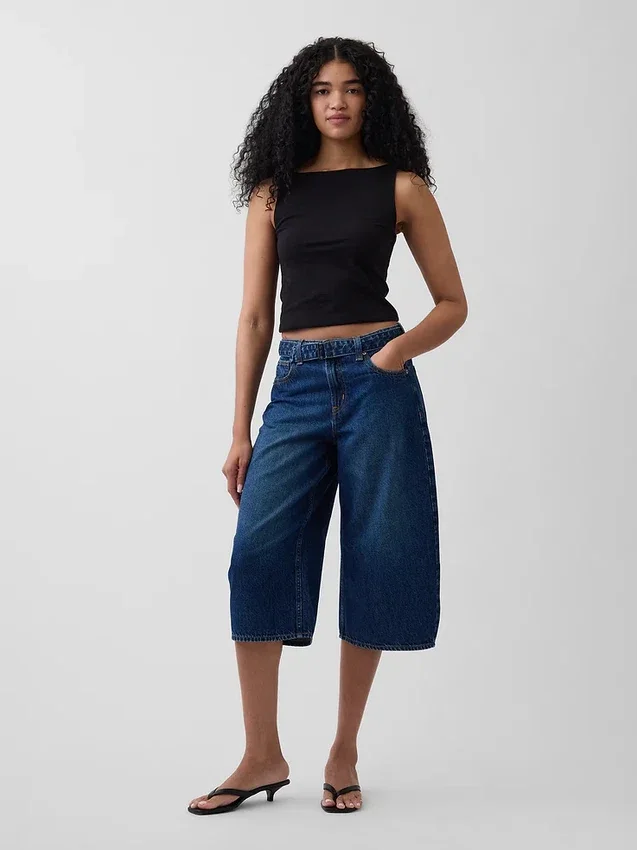 Högmidjade culotte-jeans med bälte