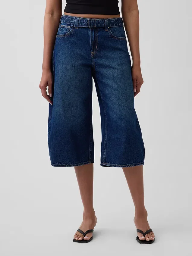 Högmidjade culotte-jeans med bälte