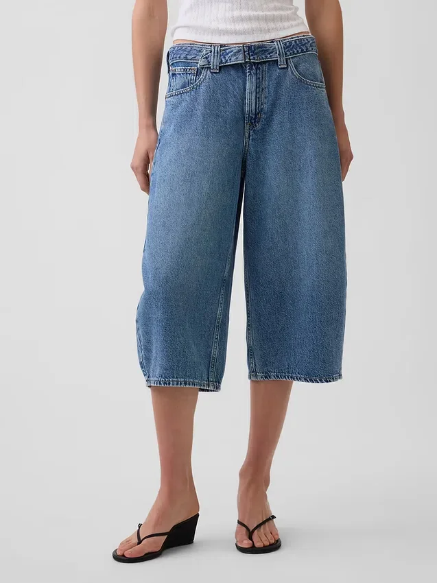 Högmidjade culottejeans med bälten