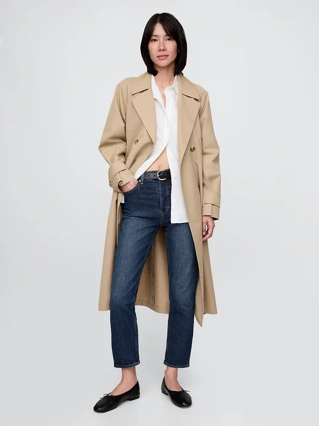 Högmidjade, raka jeans med låg framdel