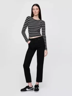 Högmidjade, raka jeans med låg framdel