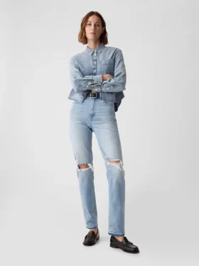 Högmidjade, raka jeans med låg framdel