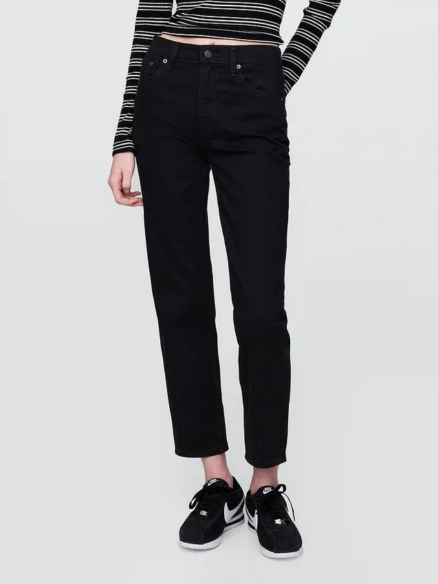Högmidjade, raka jeans med låg framdel