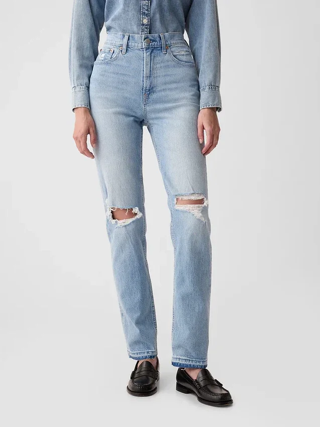 Högmidjade, raka jeans med låg framdel