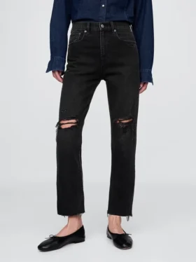 Högmidjade, raka jeans med låg framdel